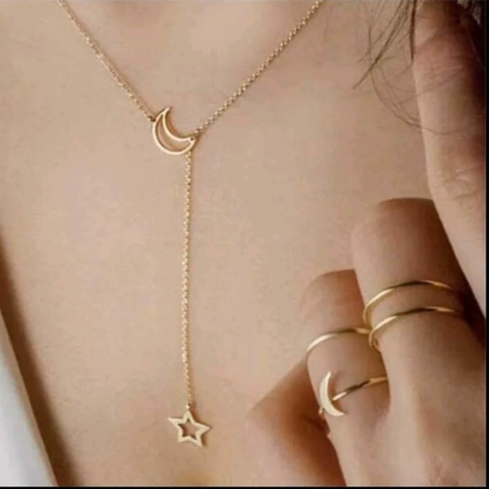 Boho Lariat Moon Star Choker Adjustable Necklace